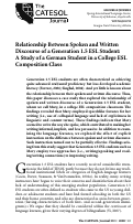 Cover page: Relationship Between Spoken and Written Discourse of a Generation 1.5 ESL Student: A Study of a German Student in a College ESL Composition Class