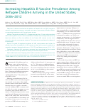 Cover page: Increasing Hepatitis B Vaccine Prevalence Among Refugee Children Arriving in the United States, 2006-2012.