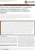 Cover page: The six most essential questions in psychiatric diagnosis: A pluralogue part 2: Issues of conservatism and pragmatism in psychiatric diagnosis