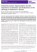 Cover page: Amyloid-β protein oligomerization and the importance of tetramers and dodecamers in the aetiology of Alzheimer's disease