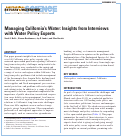 Cover page: Managing California’s Water: Insights from Interviews with Water Policy Experts