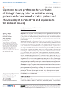 Cover page: Openness to and preference for attributes of biologic therapy prior to initiation among patients with rheumatoid arthritis: patient and rheumatologist perspectives and implications for decision making