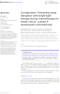 Cover page: Corrigendum: Preventing sleep disruption with bright light therapy during chemotherapy for breast cancer: a phase II randomized controlled trial.