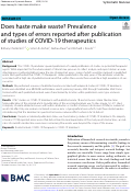 Cover page: Does haste make waste? Prevalence and types of errors reported after publication of studies of COVID-19 therapeutics