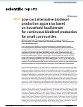 Cover page: Low-cost alternative biodiesel production apparatus based on household food blender for continuous biodiesel production for small communities