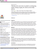 Cover page: Obesity and outcomes in patients undergoing upper airway surgery for obstructive sleep apnea.