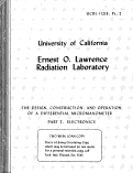 Cover page: The Design, Construction, and Operation of a Differential Micromanometer Part I. Electronics