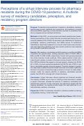 Cover page: Perceptions of a virtual interview process for pharmacy residents during the COVID-19 pandemic: A multisite survey of residency candidates, preceptors, and residency program directors