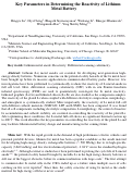 Cover page: Key Parameters in Determining the Reactivity of Lithium Metal Battery