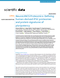 Cover page: NeuroLINCS Proteomics: Defining human-derived iPSC proteomes and protein signatures of pluripotency