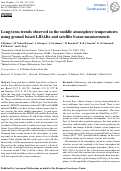 Cover page: Long-term trends observed in the middle atmosphere temperatures using ground based LIDARs and satellite borne measurements