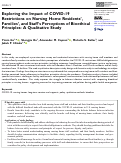 Cover page: Exploring the Impact of COVID-19 Restrictions on Nursing Home Residents, Families, and Staffs Perceptions of Bioethical Principles: A Qualitative Study.