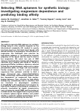 Cover page: Selecting RNA aptamers for synthetic biology: investigating magnesium dependence and predicting binding affinity