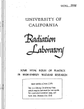 Cover page: SOME VITAL ROLES OF PLASTICS IN HIGH-ENERGY NUCLEAR RESEARCH