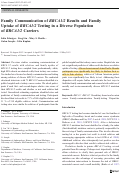 Cover page: Family Communication of BRCA1/2 Results and Family Uptake of BRCA1/2 Testing in a Diverse Population of BRCA1/2 Carriers