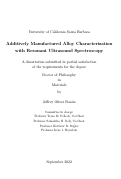 Cover page: Additively Manufactured Alloy Characterization with Resonant Ultrasound Spectroscopy