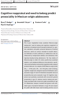 Cover page: Cognitive reappraisal and need to belong predict prosociality in Mexican‐origin adolescents