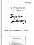 Cover page: RANGE-ENERGY MEASUREMENTS IN EMULSION