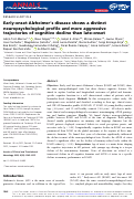 Cover page: Early‐onset Alzheimer's disease shows a distinct neuropsychological profile and more aggressive trajectories of cognitive decline than late‐onset