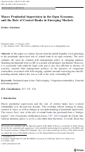 Cover page: Macro Prudential Supervision in the Open Economy, and the Role of Central Banks in Emerging Markets