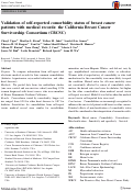 Cover page: Validation of self-reported comorbidity status of breast cancer patients with medical records: the California Breast Cancer Survivorship Consortium (CBCSC)