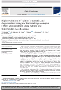 Cover page: High-resolution 3&nbsp;T MRI of traumatic and degenerative triangular fibrocartilage complex (TFCC) abnormalities using Palmer and Outerbridge classifications.