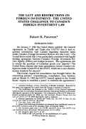 Cover page: The GATT and Restrictions on Foreign Investment: The United States Challenge to Canada's Foreign Investment Law