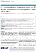 Cover page: LiCl treatment leads to long-term restoration of spine maturation and synaptogenesis in adult Tbr1 mutants