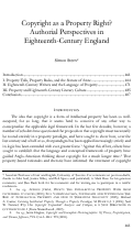 Cover page: Copyright as a Property Right? Authorial Perspectives in Eighteenth-Century England