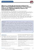 Cover page: When Is a Critically Ill Cirrhotic Patient Too Sick to Transplant? Development of Consensus Criteria by a Multidisciplinary Panel of 35 International Experts.