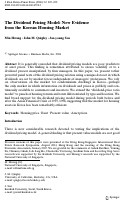 Cover page: The Dividend Pricing Model: New Evidence from the Korean Housing Market.