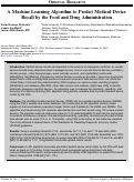 Cover page: A Machine Learning Algorithm to Predict Medical Device Recall by the Food and Drug Administration