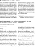 Cover page: Banking on Words: The Failure of Language in the Age of Derivative Finance by Arjun Appadurai. Chicago: University of Chicago Press, 2016. 176 pp.