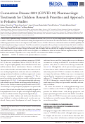 Cover page: Coronavirus Disease 2019 (COVID-19) Pharmacologic Treatments for Children: Research Priorities and Approach to Pediatric Studies