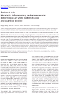 Cover page: Metabolic, inflammatory, and microvascular determinants of white matter disease and cognitive decline.