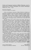 Cover page: Culture and Language Learning in Higher Education, by Michael Byram (Editor). Clevedon, Philadelphia, and Adelaide: Multilingua Matters Ltd., 1994. 111 pp.