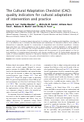 Cover page: The Cultural Adaptation Checklist (CAC): quality indicators for cultural adaptation of intervention and practice.
