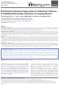 Cover page: Participatory Research Approaches in Alzheimers Disease and Related Dementias Literature: A Scoping Review.