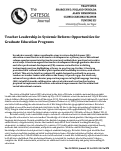 Cover page: Teacher Leadership in Systemic Reform: Opportunities for Graduate Education Programs