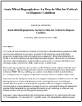 Cover page: Acute Mitral Regurgitation- An Easy-to-Miss but Critical-to-Diagnose Condition