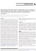 Cover page: Small-quantity lipid-based nutrient supplements for the prevention of child malnutrition and promotion of healthy development: overview of individual participant data meta-analysis and programmatic implications.