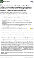 Cover page: Impact of Two Forms of Daily Preventive Zinc or Therapeutic Zinc Supplementation for Diarrhea on Hair Cortisol Concentrations Among Rural Laotian Children: A Randomized Controlled Trial