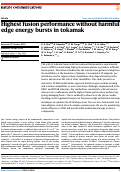 Cover page: Highest fusion performance without harmful edge energy bursts in tokamak