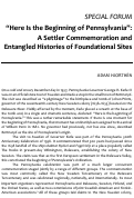 Cover page: “Here Is the Beginning of Pennsylvania”: A Settler Commemoration and Entangled Histories of Foundational Sites