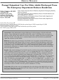 Cover page: Prompt Outpatient Care For Older Adults Discharged From The Emergency Department Reduces Recidivism