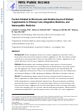 Cover page: Factors Related to Disclosure and Nondisclosure of Dietary Supplements in Primary Care, Integrative Medicine, and Naturopathic Medicine