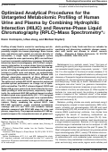 Cover page: Optimized Analytical Procedures for the Untargeted Metabolomic Profiling of Human Urine and Plasma by Combining Hydrophilic Interaction (HILIC) and Reverse-Phase Liquid Chromatography (RPLC)–Mass Spectrometry*[S]