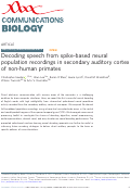 Cover page: Decoding speech from spike-based neural population recordings in secondary auditory cortex of non-human primates.