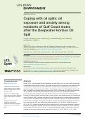 Cover page: Coping with oil spills: oil exposure and anxiety among residents of Gulf Coast states after the Deepwater Horizon Oil Spill.