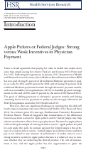 Cover page: Apple Pickers or Federal Judges: Strong versus Weak Incentives in Physician Payment